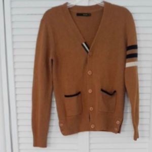 I'm David Mustard Blue White Striped Grandpa Cardigan Sweater With Pockets Prep